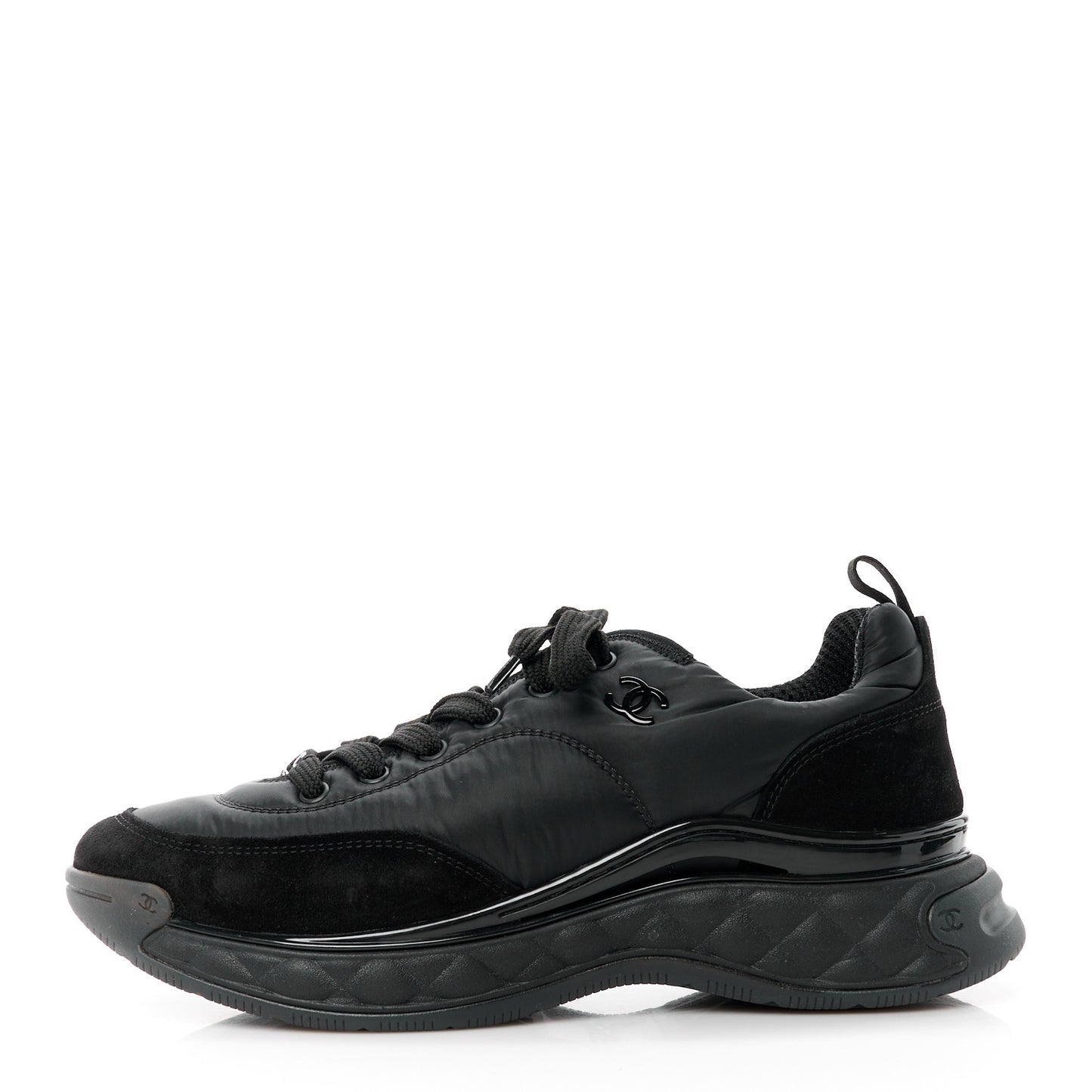 Nylon Suede Calfskin CC Sneakers 41 Black