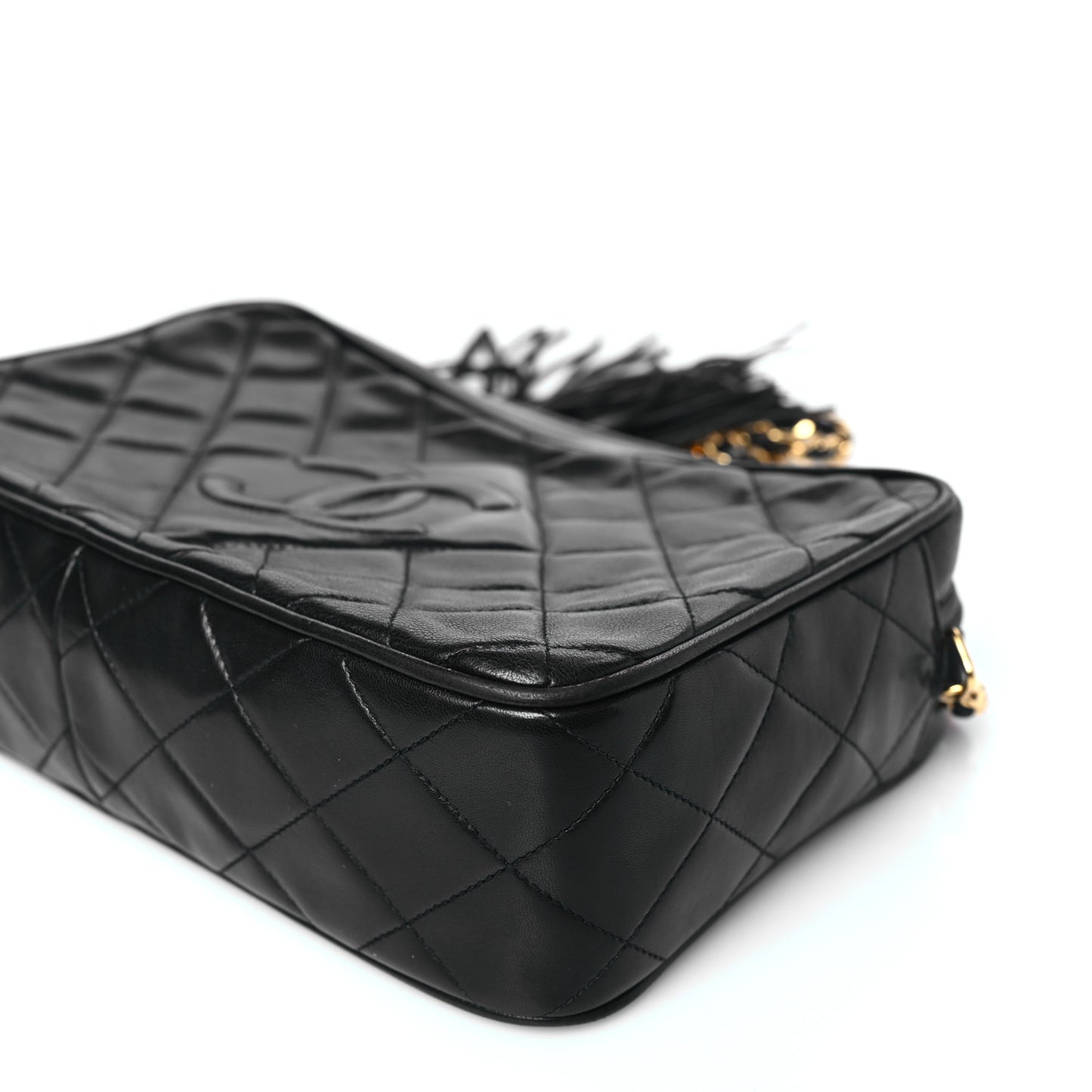 Lambskin Quilted Tassel Camera Case Black