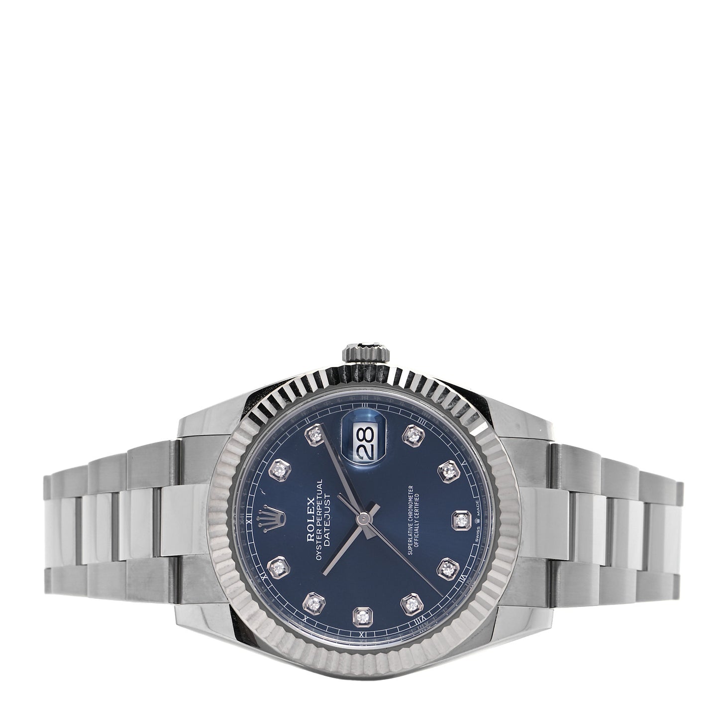 Stainless Steel 18K White Gold Diamond 41mm Oyster Perpetual Datejust Watch Bright Blue 126334