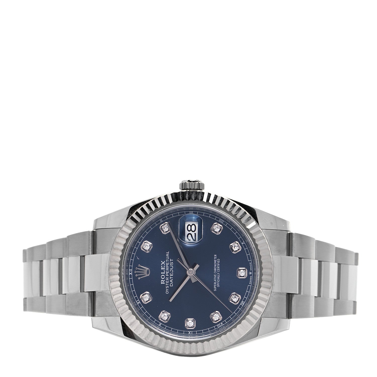 Rolex Stainless Steel 18K White Gold Diamond 41mm Oyster Perpetual Datejust Watch Bright Blue 126334 2 of 5
