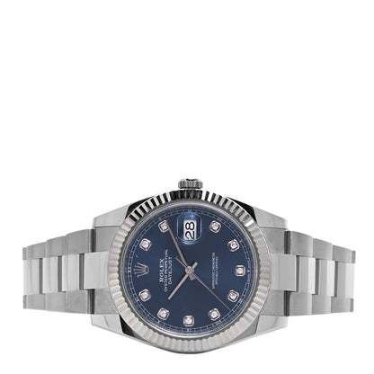 Rolex Stainless Steel 18K White Gold Diamond 41mm Oyster Perpetual Datejust Watch Bright Blue 126334 2 of 5