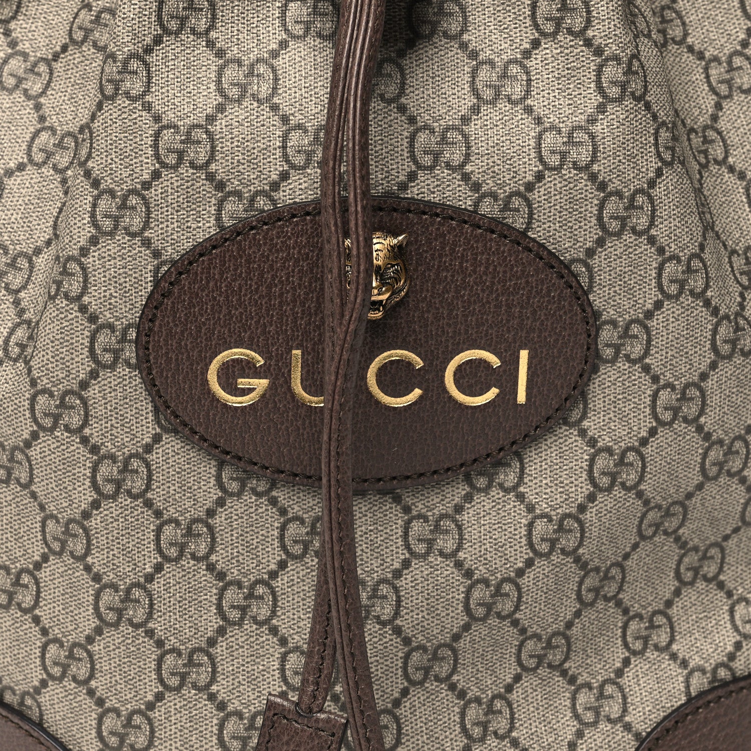 Gucci GG Supreme Monogram Neo Vintage Drawstring Bucket Backpack Beige New Acero Crop 8 of 11