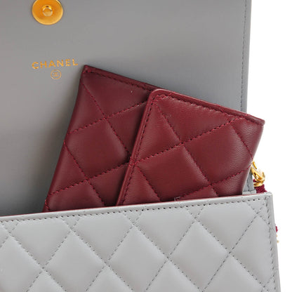 Chanel Lambskin Quilted Wallet With Removable Chain Grey Burgundy 5 of 9