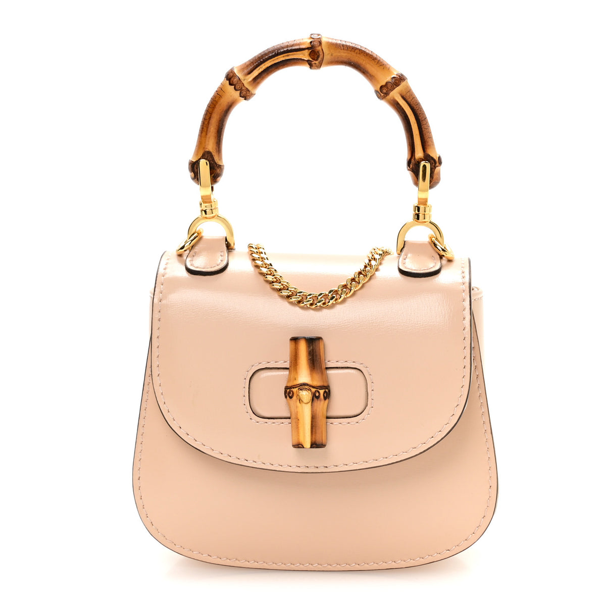 Gucci Calfskin Super Mini Bamboo 1947 Top Handle Chain Bag Light Beige 1 of 10