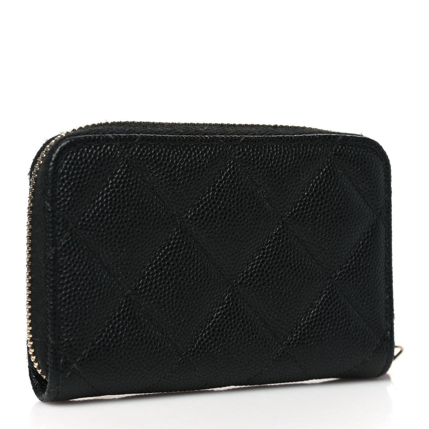 Shiny Caviar Quilted Strass CC Zip Coin Purse Black