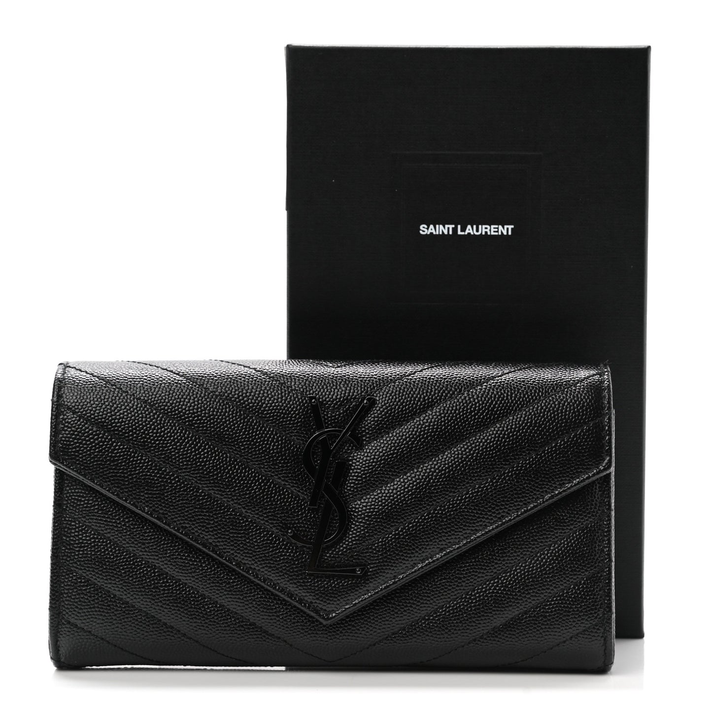 Grain De Poudre Matelasse Chevron Monogram Flap Wallet Black