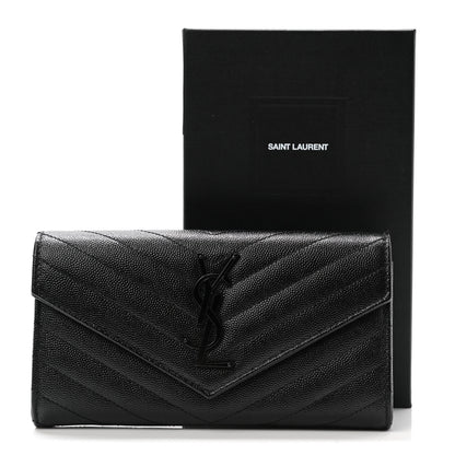 Saint Laurent Grain De Poudre Matelasse Chevron Monogram Flap Wallet Black 9 of 9