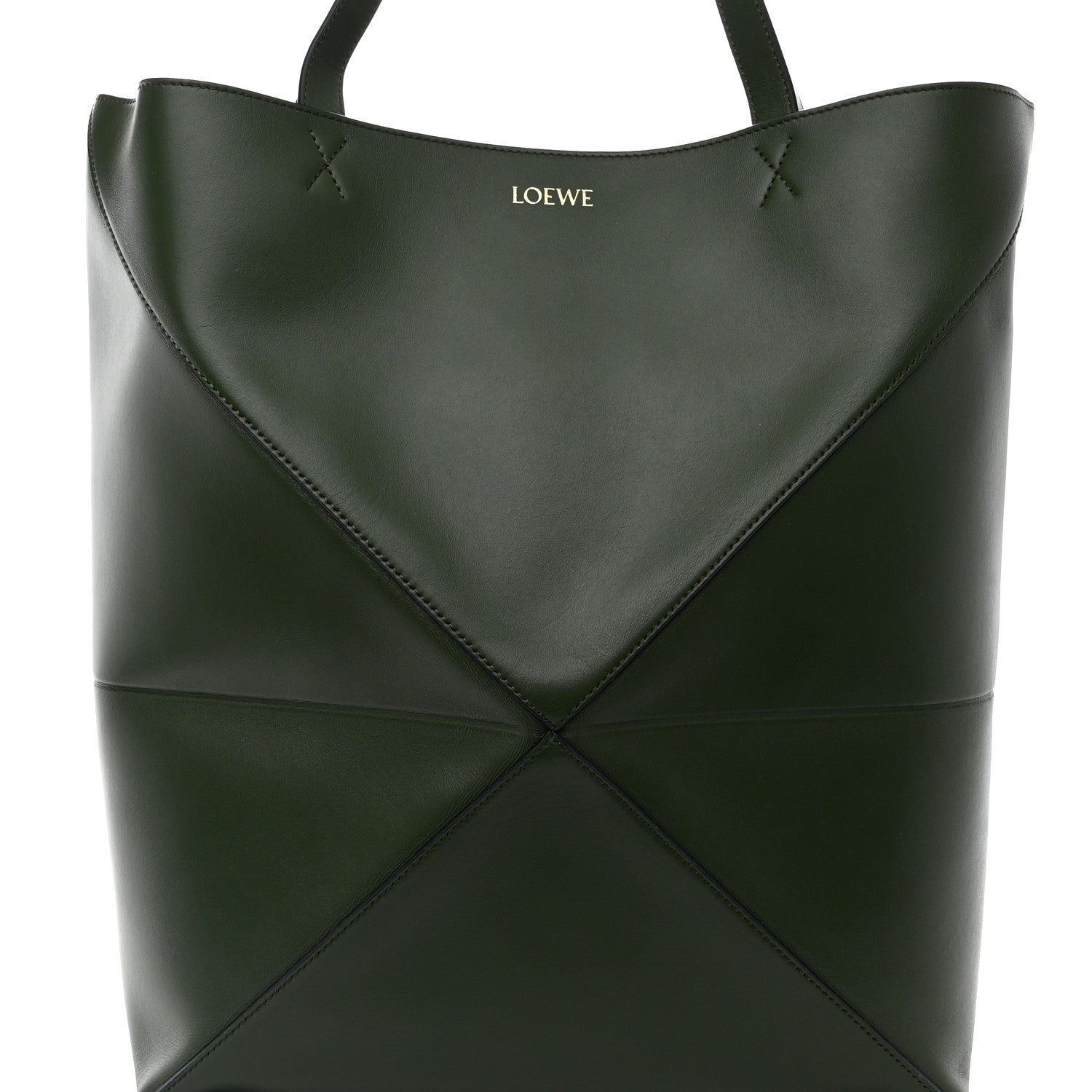 Loewe Shiny Calfskin Medium Puzzle Fold Tote Dark Khaki Green 8 of 10