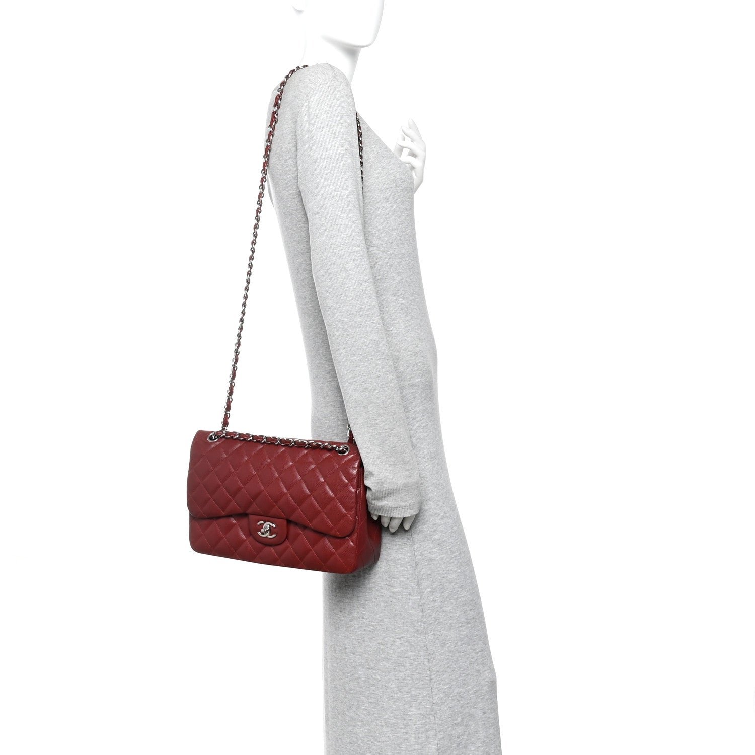Chanel Caviar Quilted Jumbo Double Flap Dark Red 2 of 12