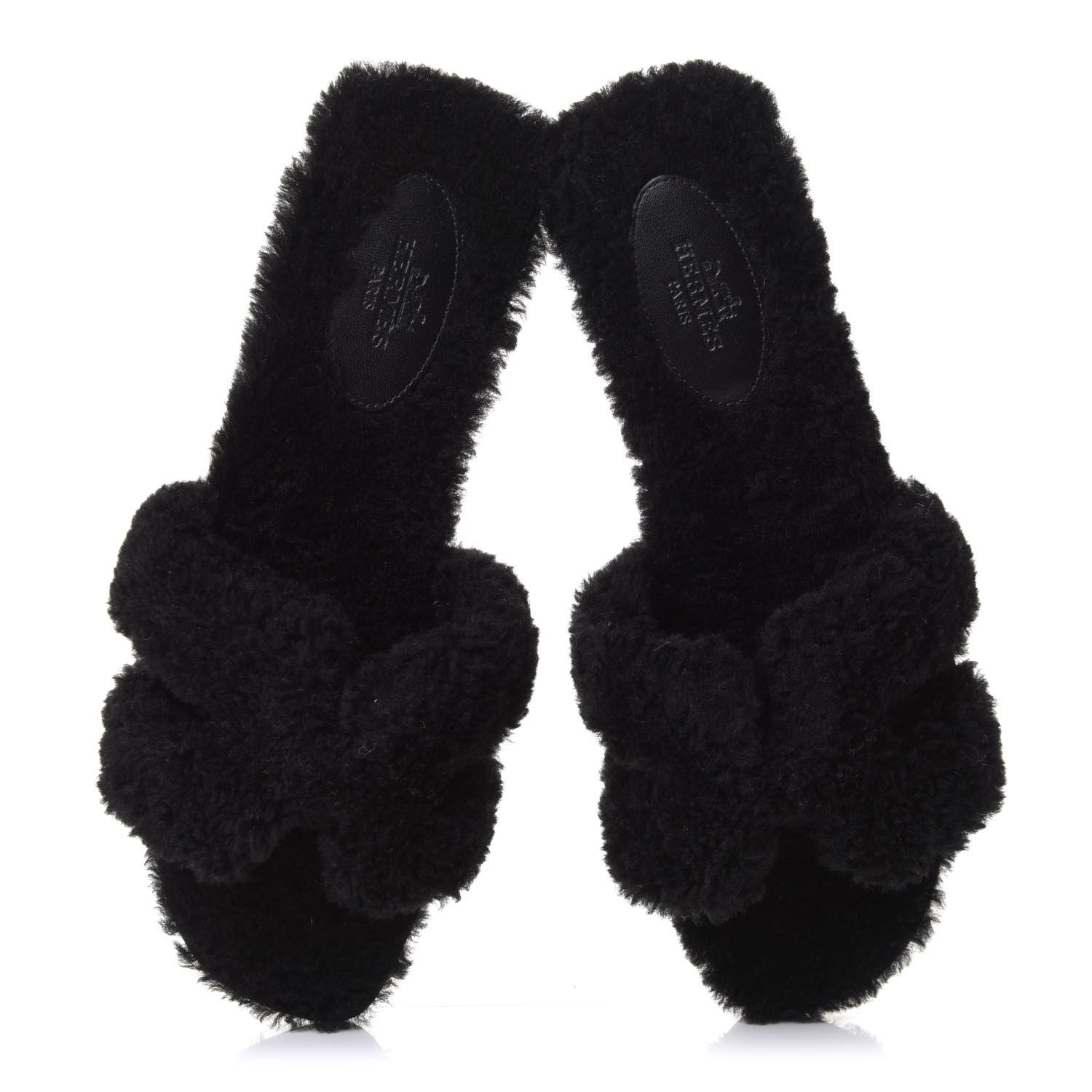 Hermes Woolskin Oran Sandals 38 Black 5 of 9