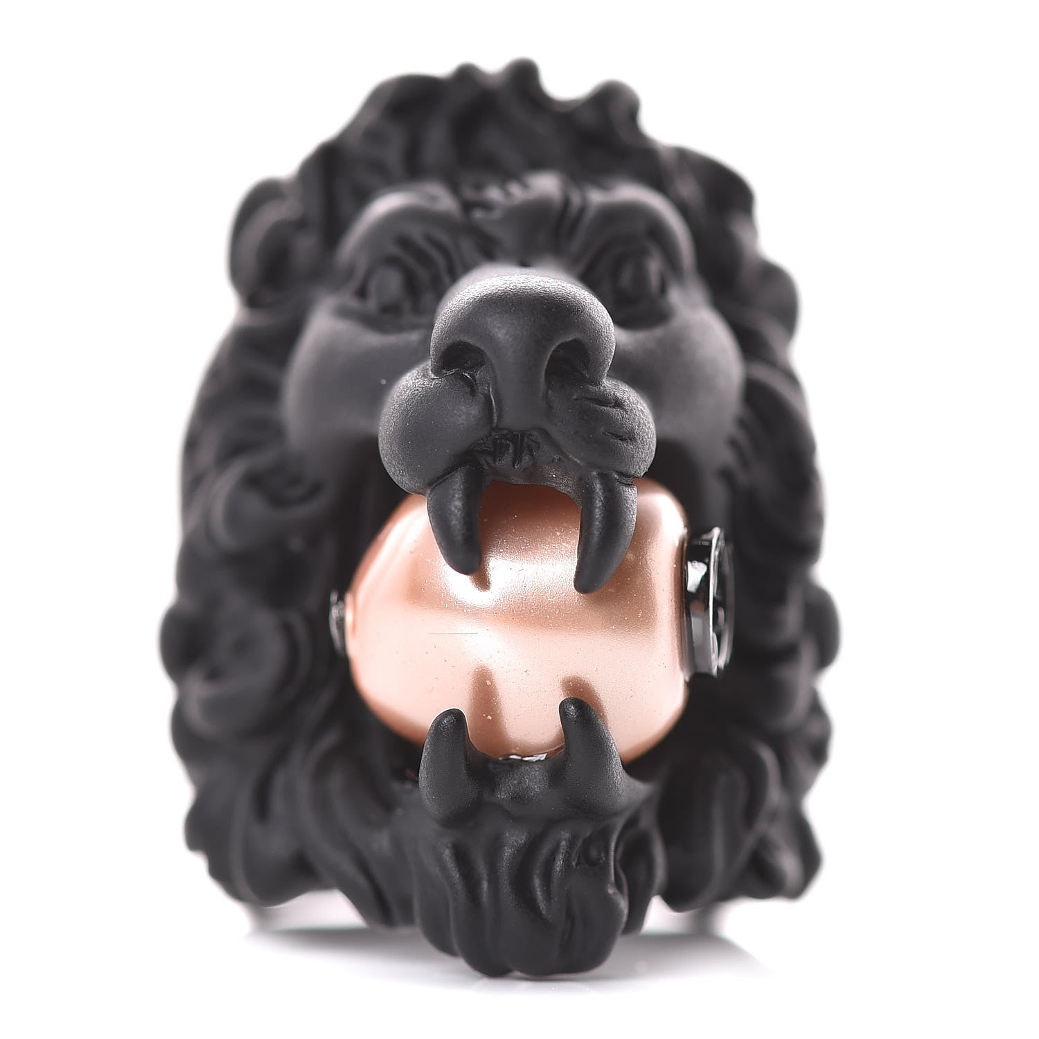 Gucci Glass Pearl Lion Head Ring 5.5 Black Pink 1 of 6