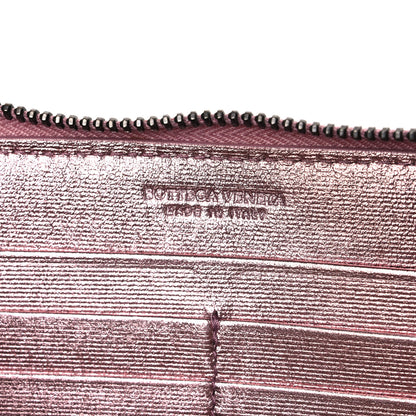 Bottega Veneta Metallic Nappa Intrecciato Zip Around Wallet Pink 6 of 8