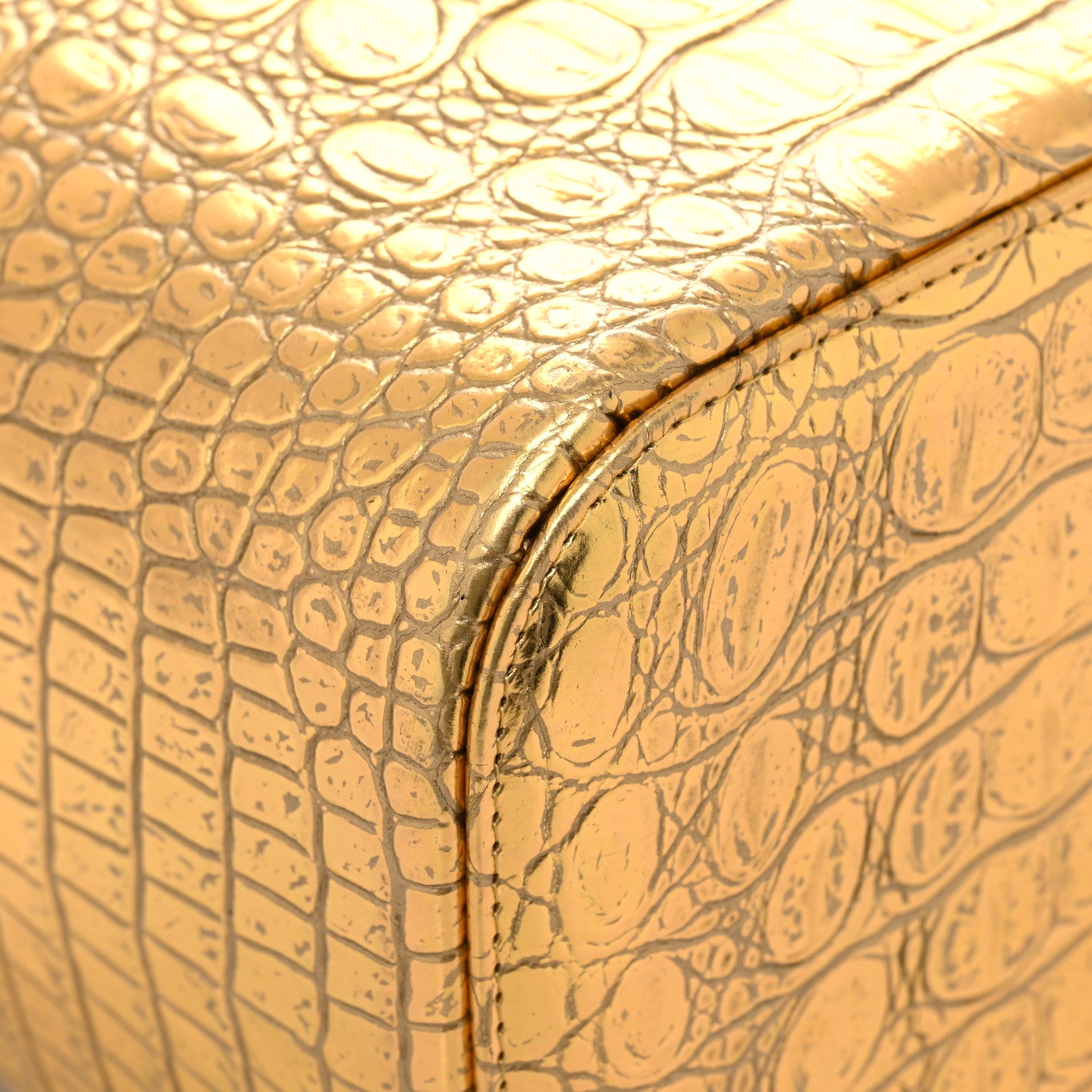 Chanel Metallic Calfskin Crocodile Embossed Cocodile Top Handle Vanity Gold 9 of 12
