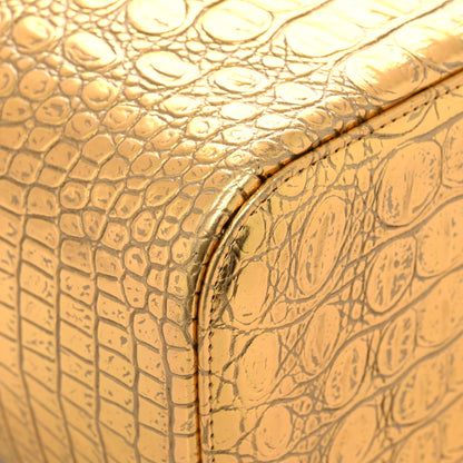 Chanel Metallic Calfskin Crocodile Embossed Cocodile Top Handle Vanity Gold 9 of 12