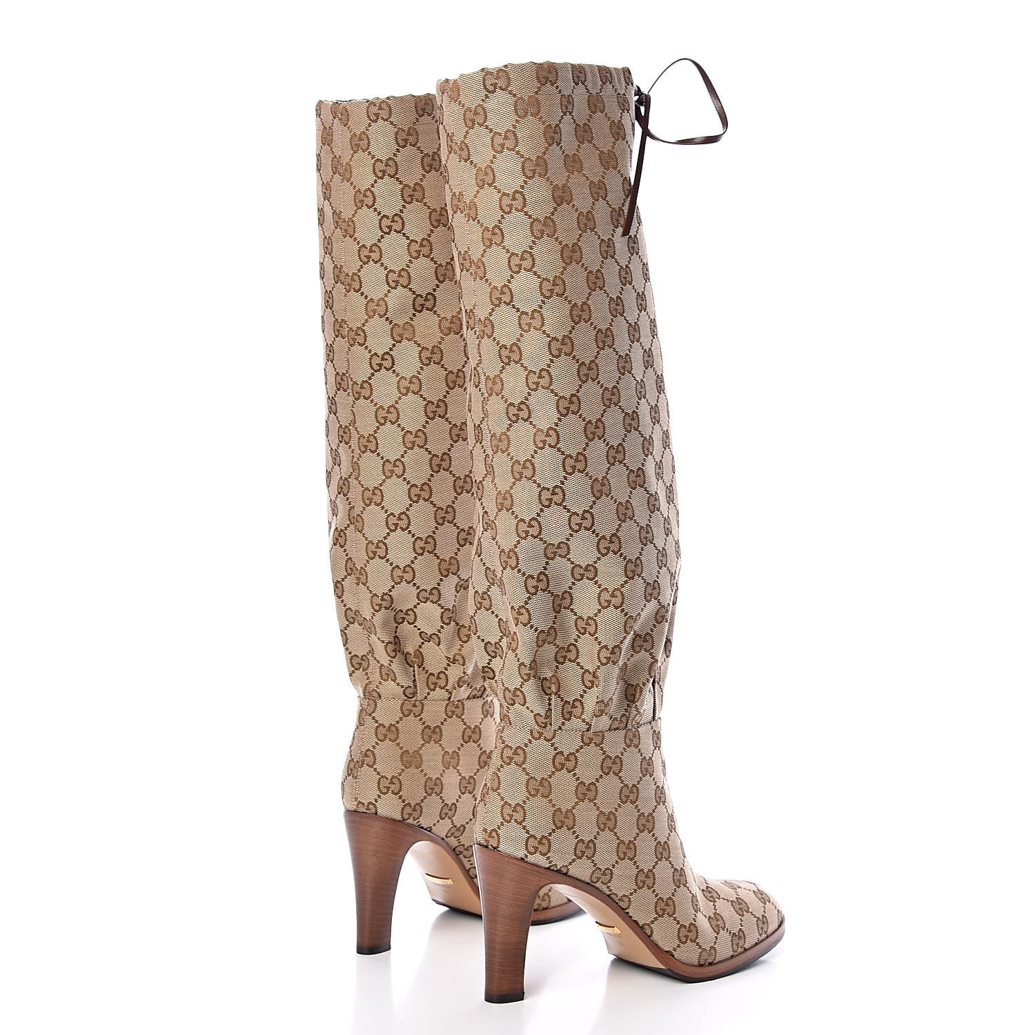 Gucci Monogram Malaga Kid Lisa Mid Heel Boots 38 Beige Ebony 4 of 8