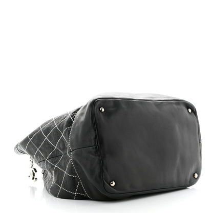Chanel Lambskin Contrast Stitch Large Drawstring Tote Black 4 of 11