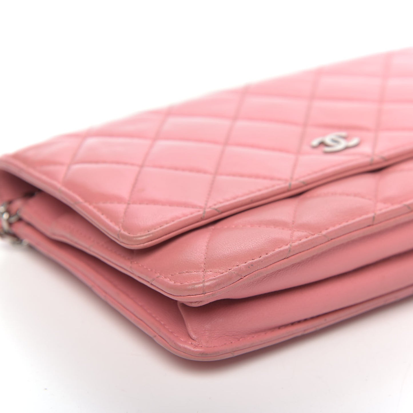 Lambskin Quilted Wallet On Chain WOC Pink