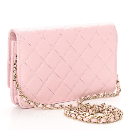 Chanel Caviar Quilted Crystal CC Wallet On Chain WOC Light Pink 3 of 12