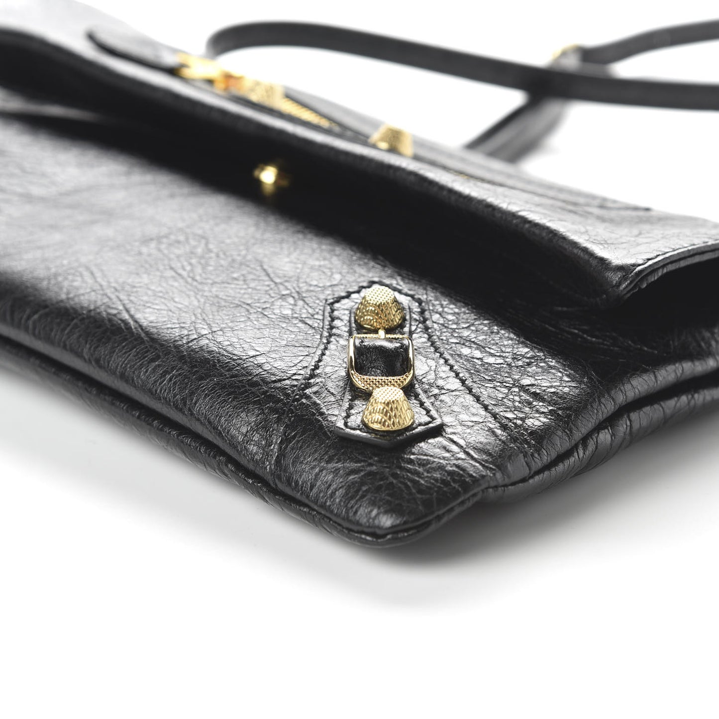 Agneau Giant 12 Gold Hardware Envelope Strap Clutch Black