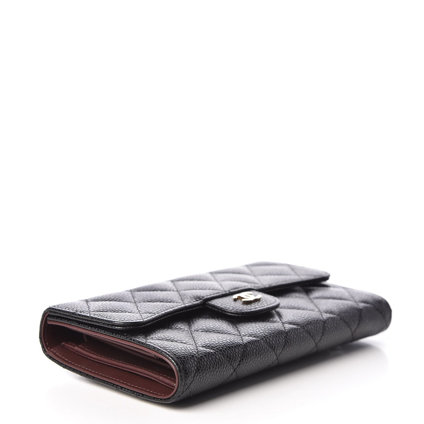 Caviar Quilted Long Flap Wallet Black