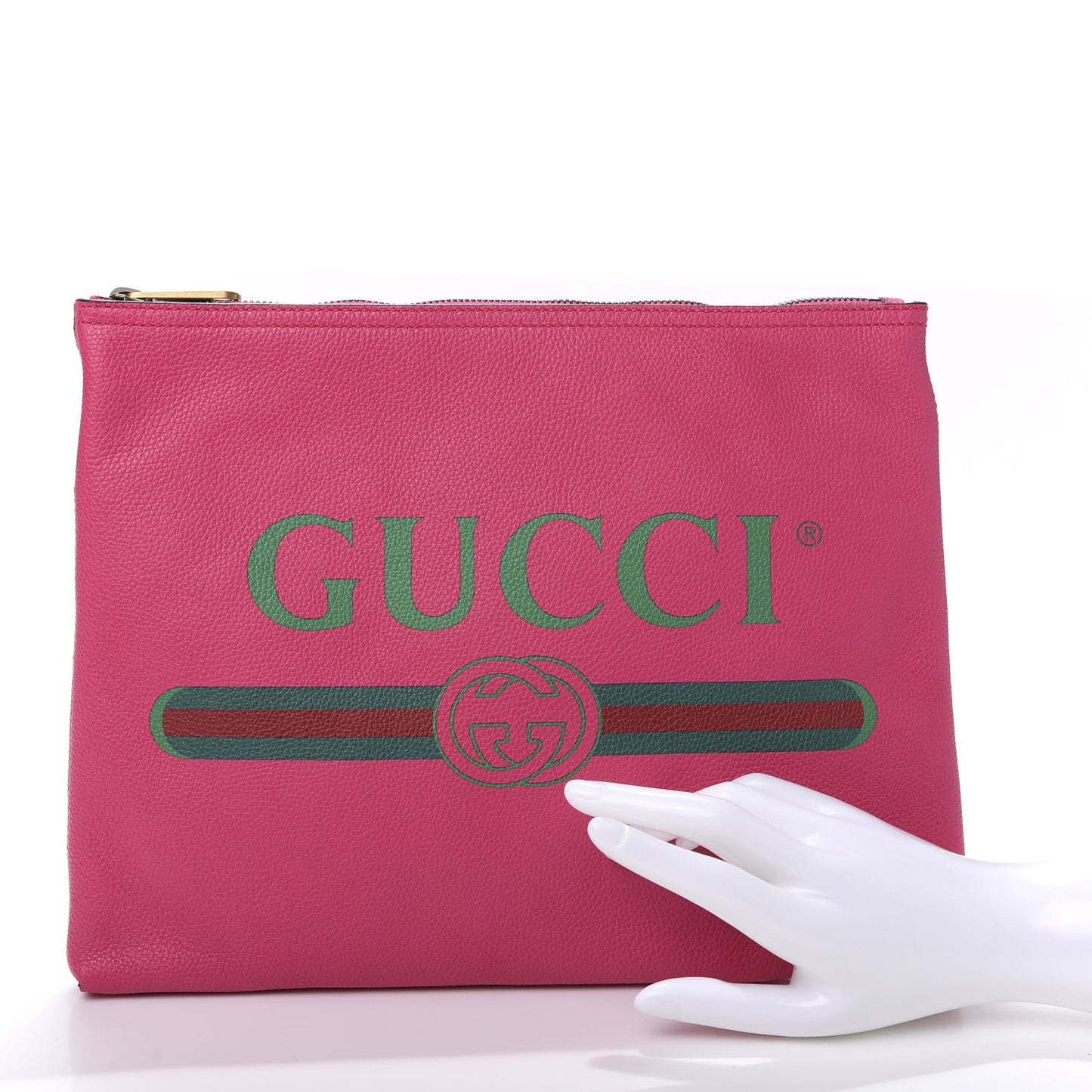 Pebbled Calfskin Medium Logo Portfolio Clutch Box Pink Green