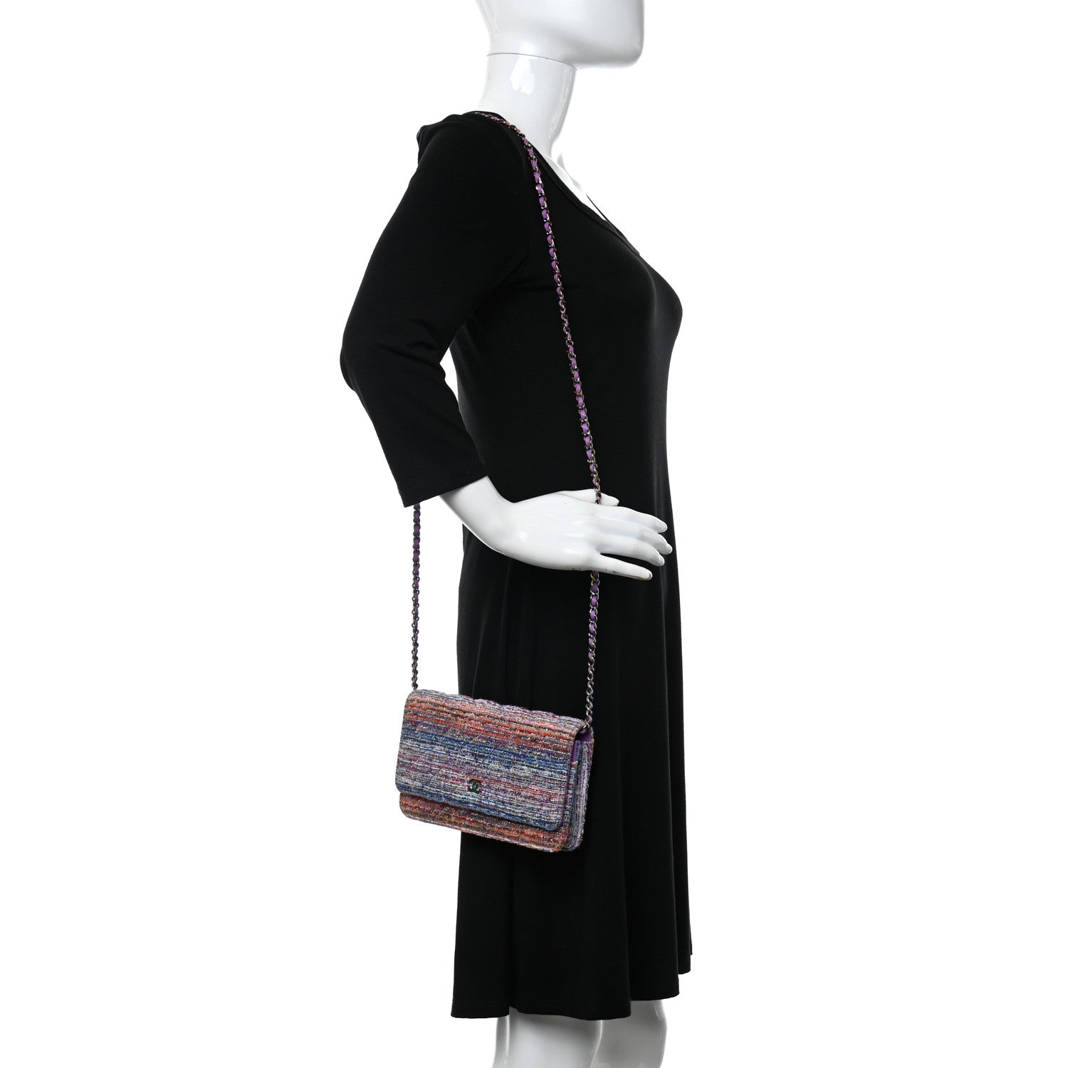Chanel Tweed Iridescent Wallet On Chain WOC Blue Pink Orange Silver 2 of 13