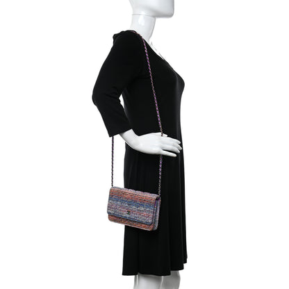 Chanel Tweed Iridescent Wallet On Chain WOC Blue Pink Orange Silver 2 of 13