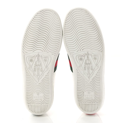Gucci Calfskin Ayers Bee Embroidered Womens Ace Sneakers 35 White Green 5 of 8