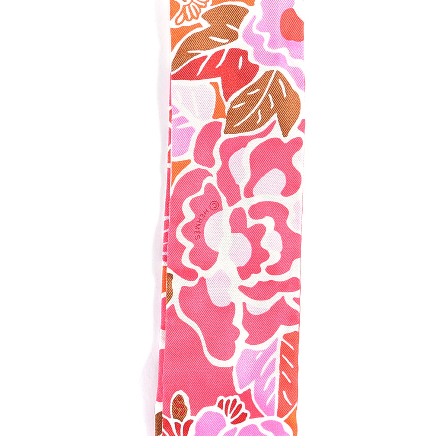 Silk Bingata Twilly Fuchsia Corail Brun