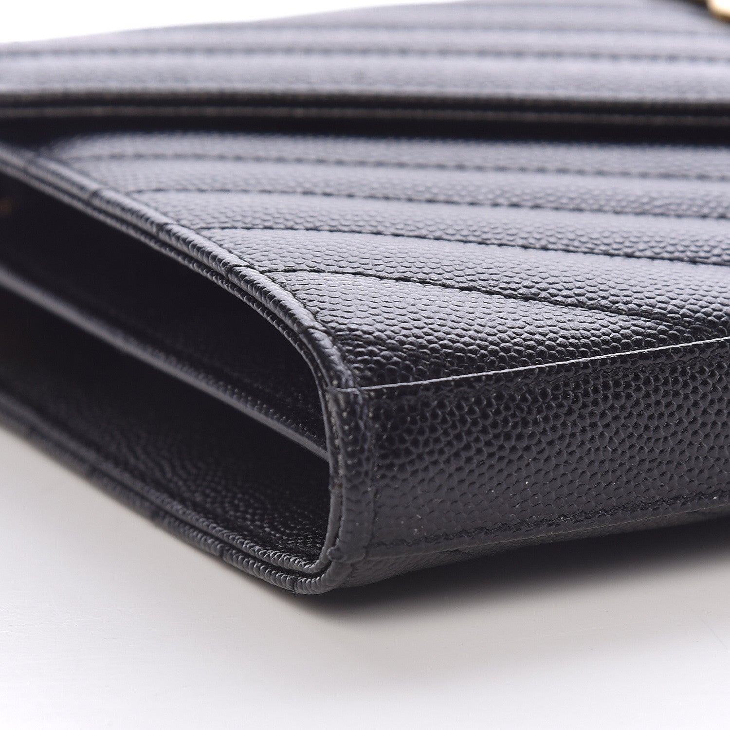 Saint Laurent Grain De Poudre Matelasse Chevron Monogram Chain Wallet Black 8 of 15