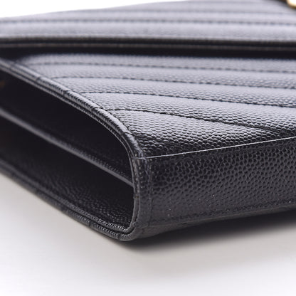 Saint Laurent Grain De Poudre Matelasse Chevron Monogram Chain Wallet Black 8 of 15