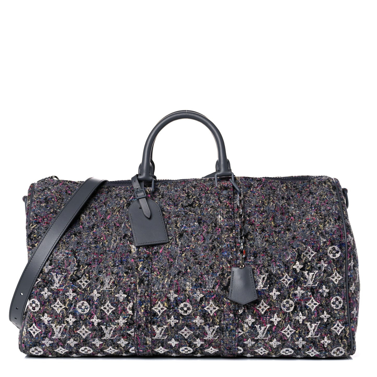 Wool Cotton Monogram Jacquard Embroidered LV Felt Keepall Bandouliere 50 Gris