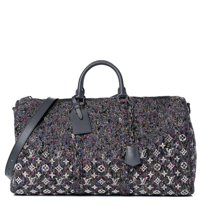 Louis Vuitton Wool Cotton Monogram Jacquard Embroidered LV Felt Keepall Bandouliere 50 Gris 1 of 11
