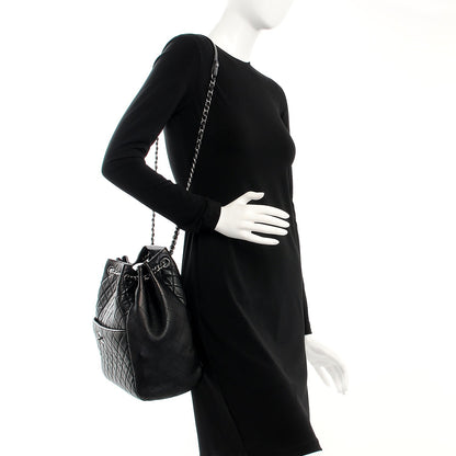 Chanel Lambskin Quilted Large Drawstring Bag Black 2 of 8