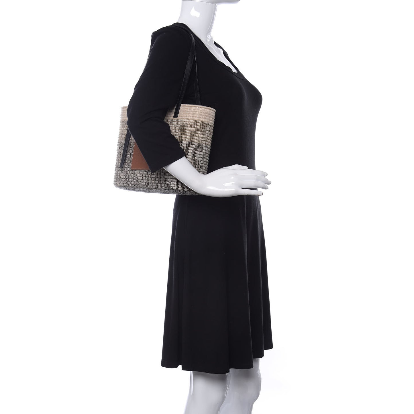 Textile Calfskin Small Square Basket Tote Bag Tan Black