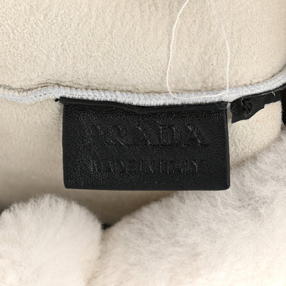 Prada Shearling Logo Tote White Black 7 of 11
