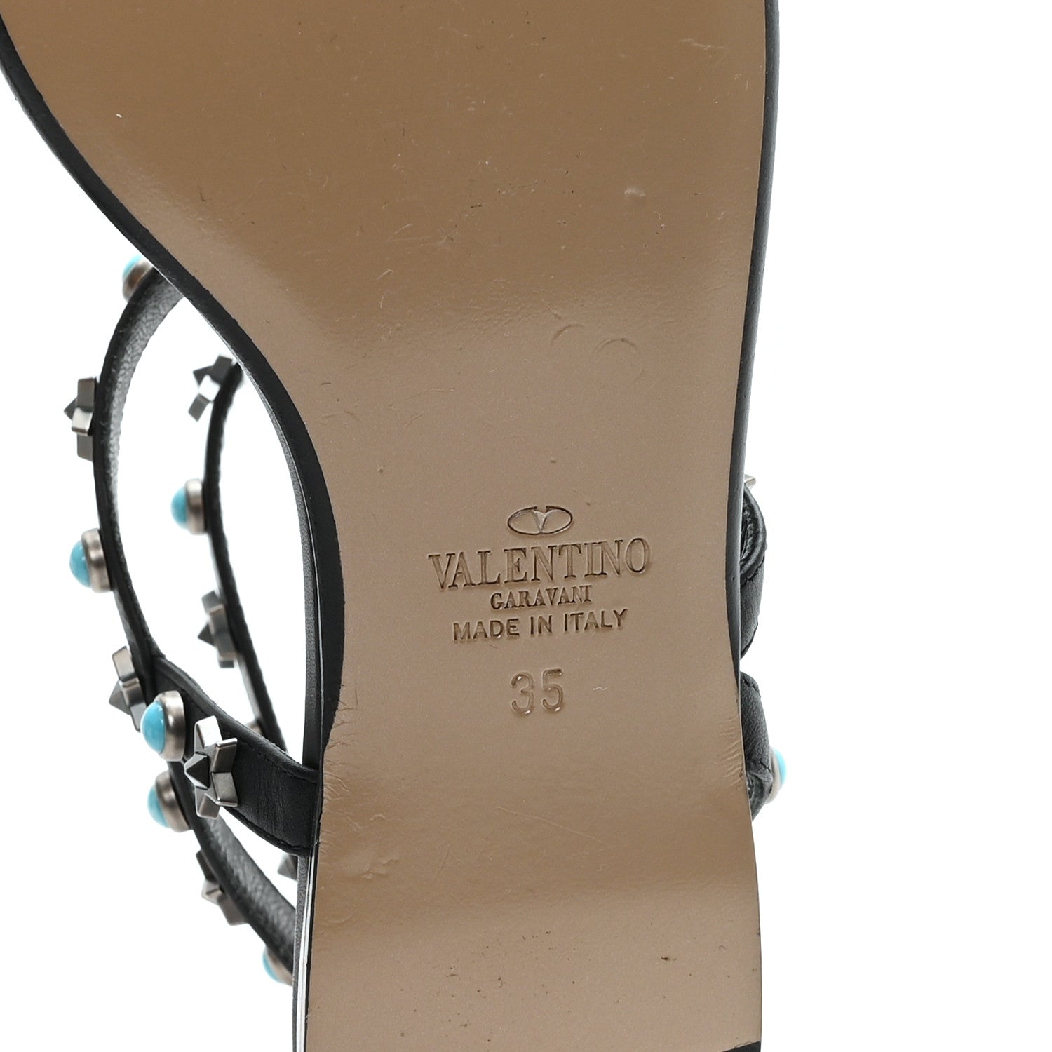 Valentino Garavani Calfskin Rockstud Rolling Ankle Wrap Flat Sandals 35 Black 7 of 8