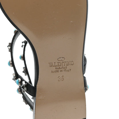 Valentino Garavani Calfskin Rockstud Rolling Ankle Wrap Flat Sandals 35 Black 7 of 8