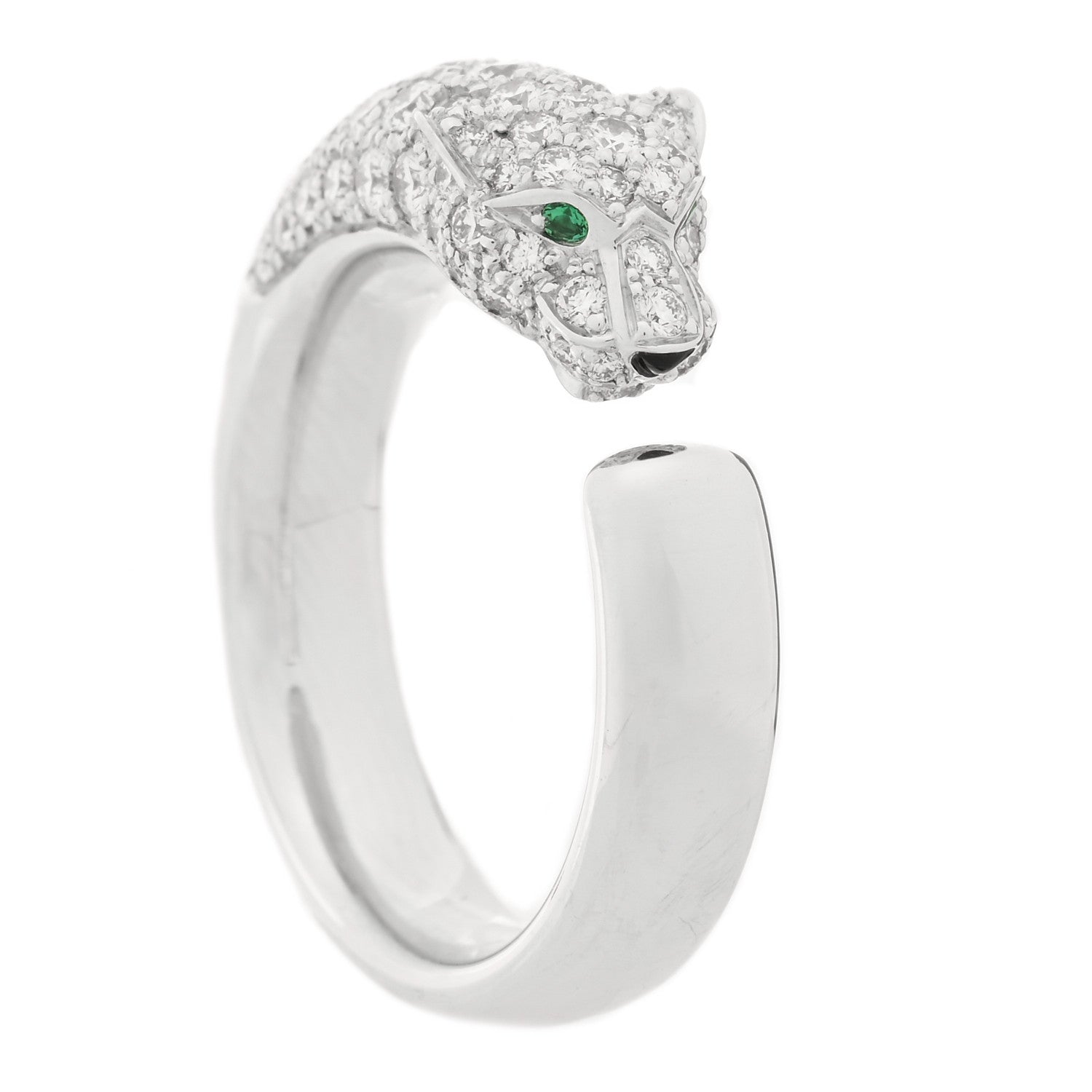 Cartier 18K White Gold Diamond Black Onyx Emerald Panthere De Cartier Ring 51 5.75 1 of 6