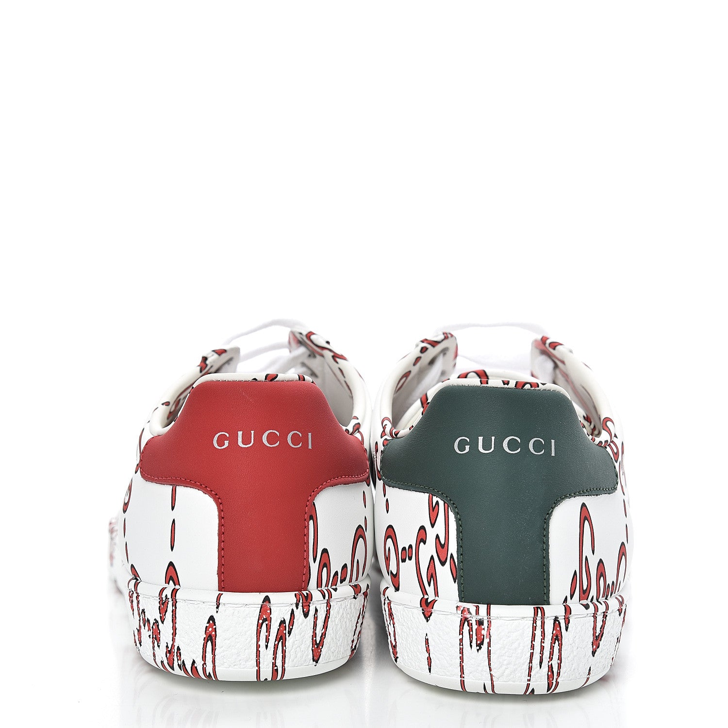 Gucci Calfskin GucciGhost Print Womens Ace Sneakers 40.5 White Hibiscus Red 5 of 10