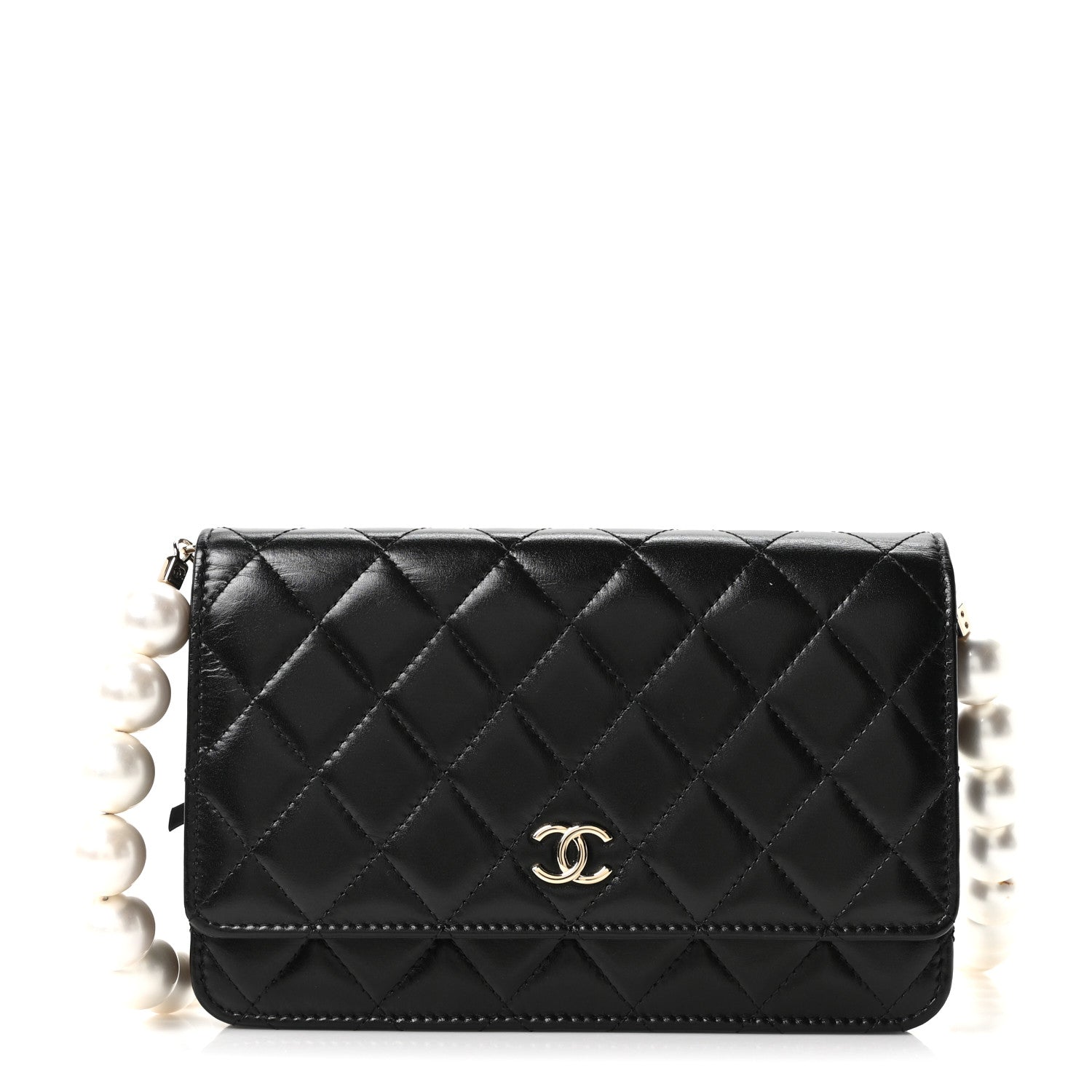Chanel Calfskin Quilted Maxi Pearl Wallet On Chain WOC Black 1 of 12