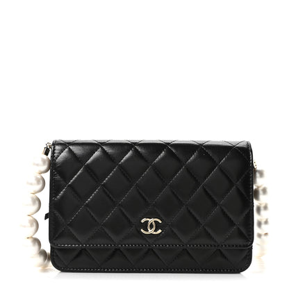 Chanel Calfskin Quilted Maxi Pearl Wallet On Chain WOC Black 1 of 12