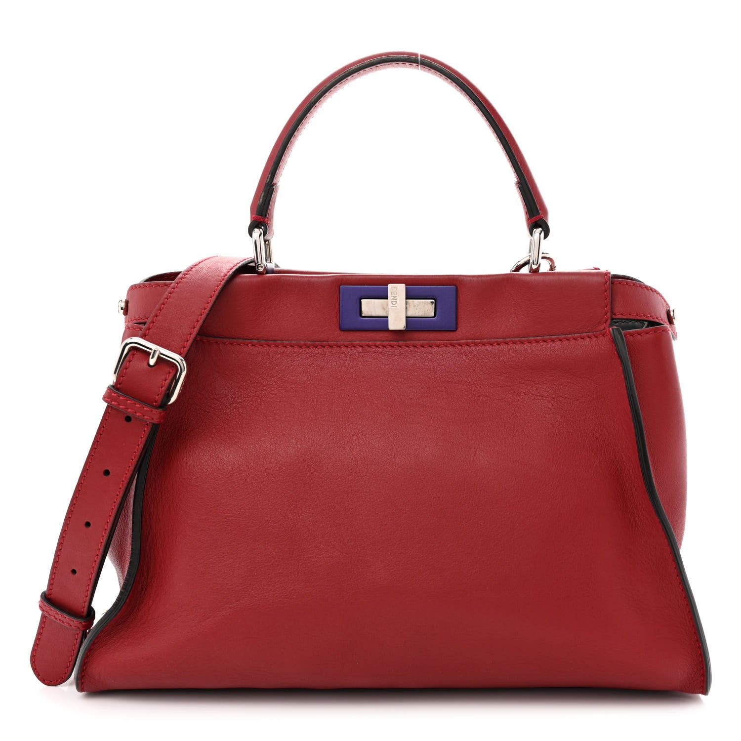 Fendi Vitello Seta Shiny Nappa Medium Peekaboo Iconic Satchel Ribes Azzurro Polvere 1 of 14