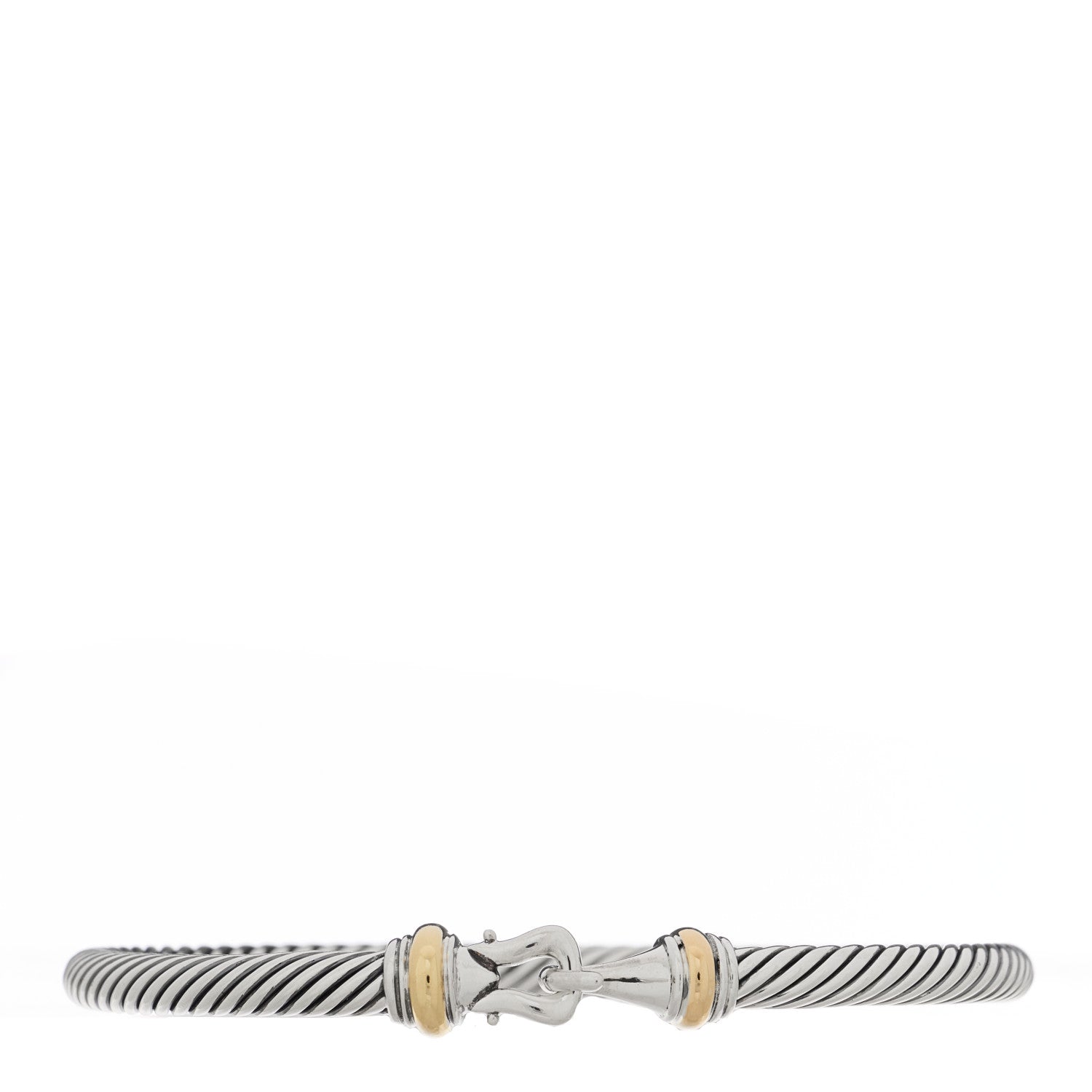 David Yurman Sterling Silver 18K Yellow Gold 4mm Cable Classic Buckle Bracelet 1 of 3