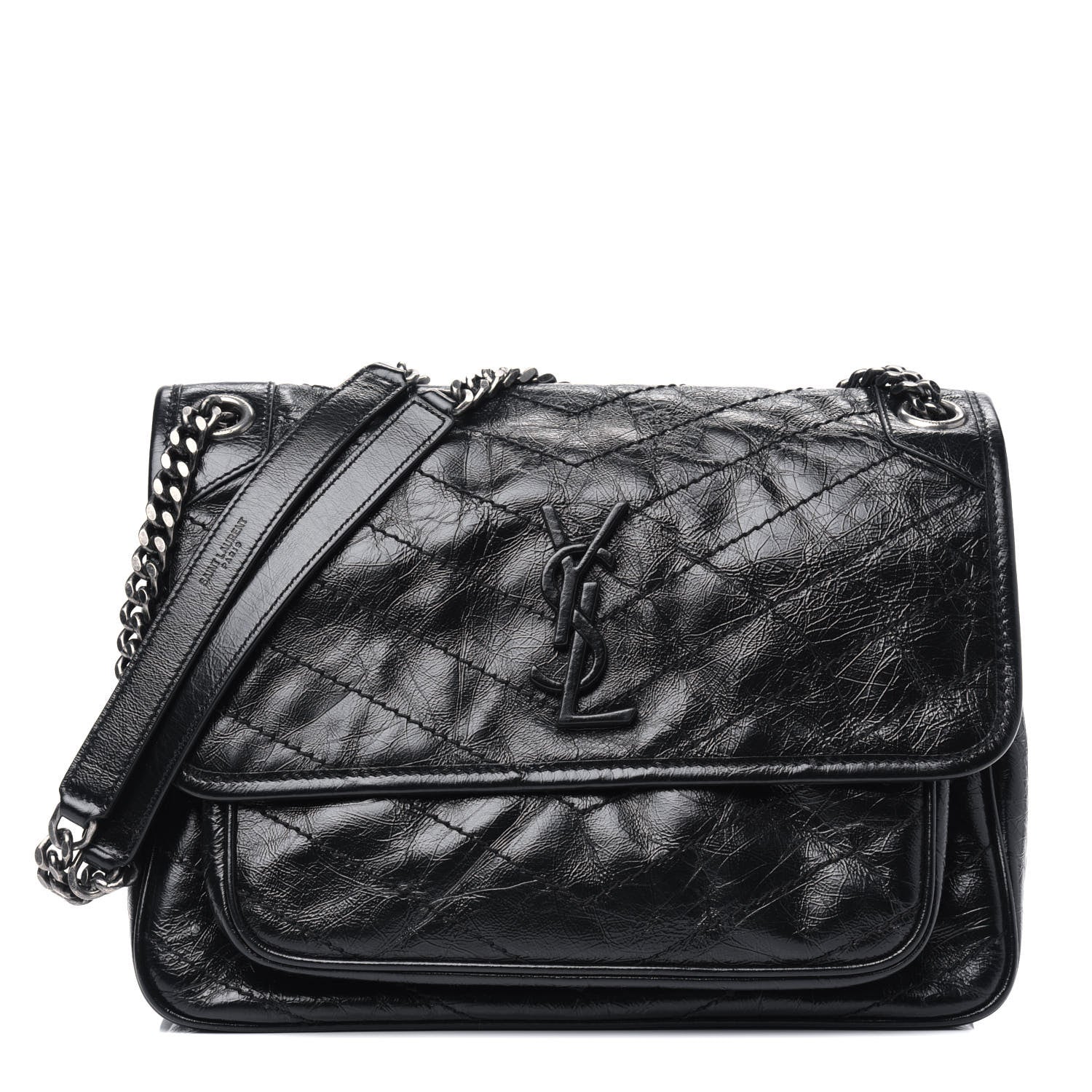 Saint Laurent Crinkled Calfskin Matelasse Monogram Medium Niki Chain Satchel Black 1 of 14