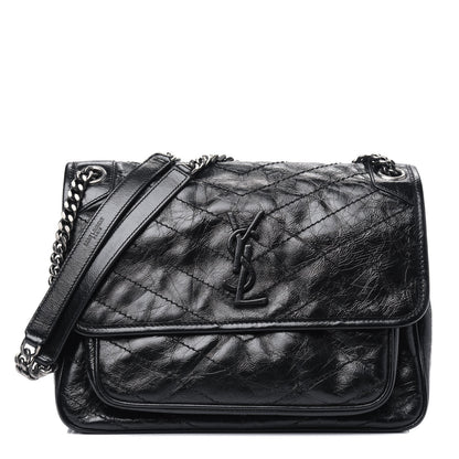Saint Laurent Crinkled Calfskin Matelasse Monogram Medium Niki Chain Satchel Black 1 of 14