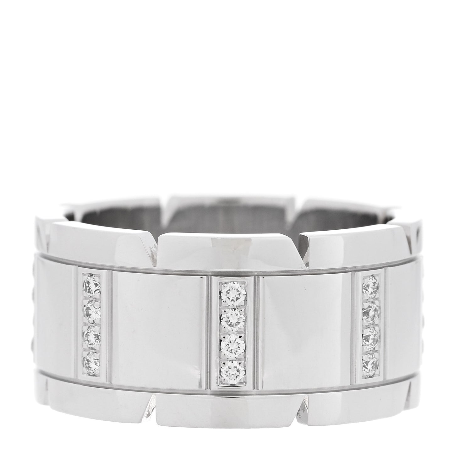 18K White Gold Diamond 11mm Tank Francaise Ring 59 8.75