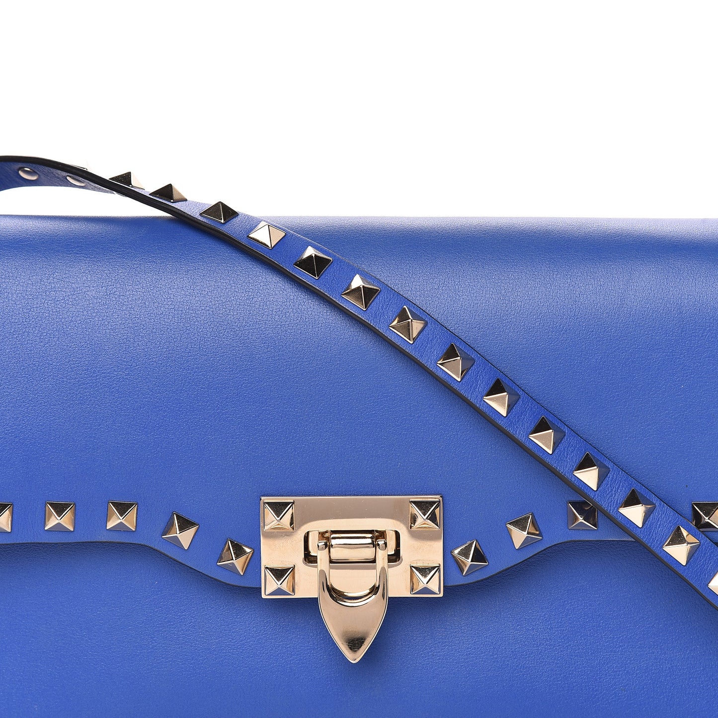 Vitello Medium Rockstud Flip Lock Crossbody Bag Acid Blue