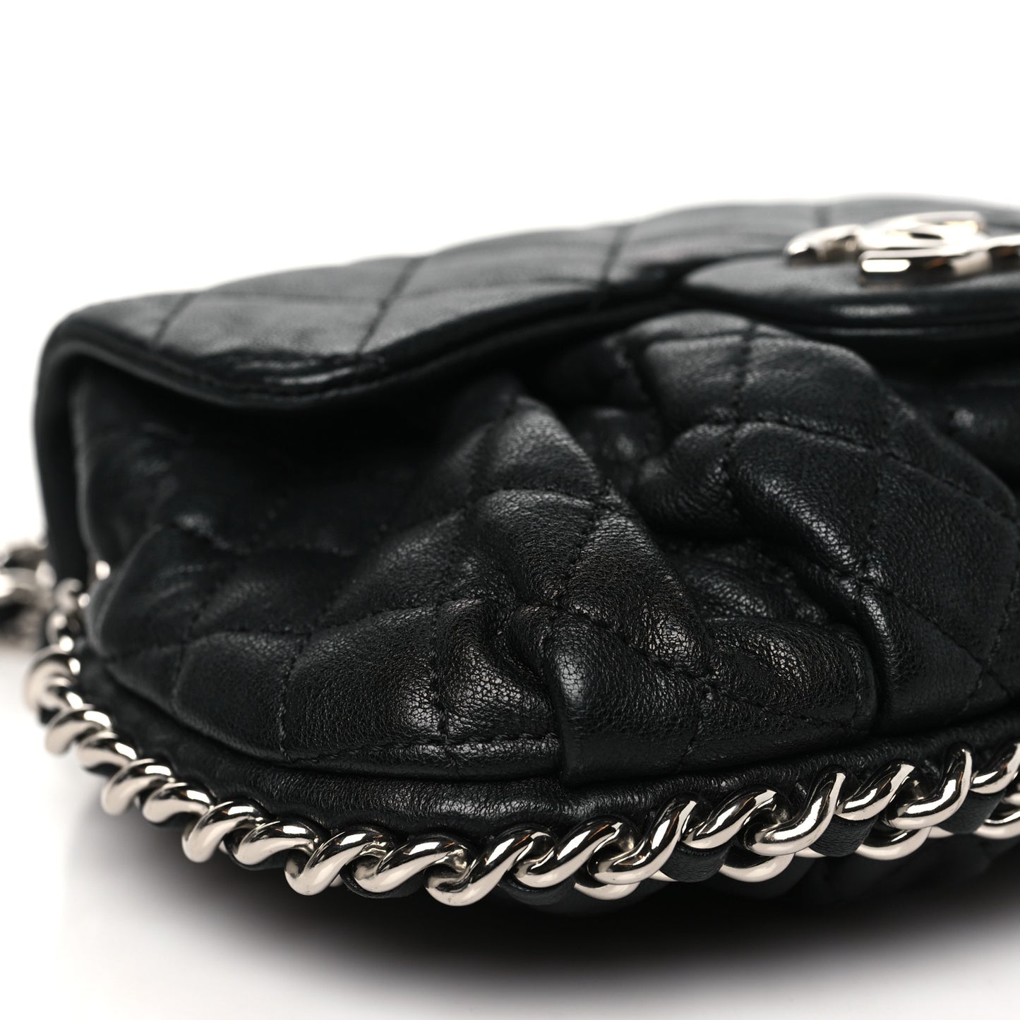 Washed Lambskin Quilted Mini Chain Around Flap Black