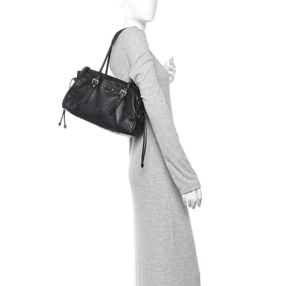 Prada Antiqued Calfskin Triangle Medium Bonnie Shoulder Bag Black 2 of 10